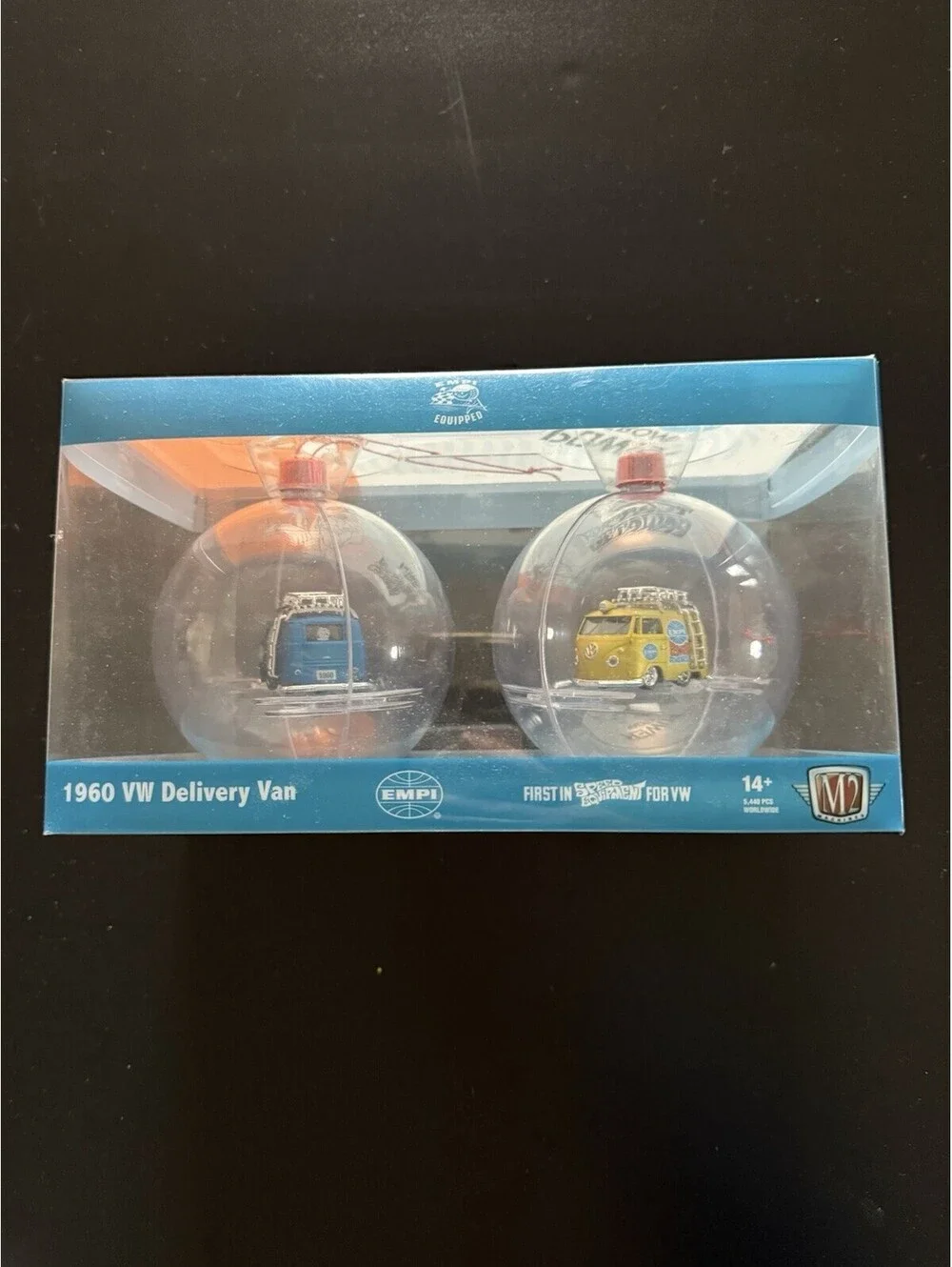 M2 Machines Christmas Ornament 2 Pack~1960 VW Delivery Van~ EMPI Equipped~New